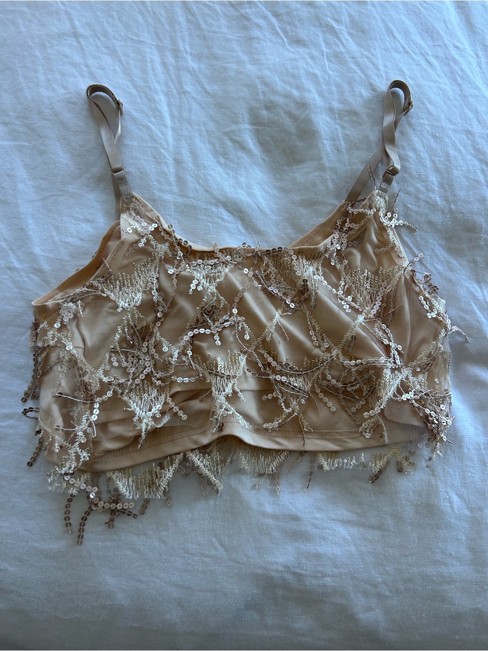 Beaded Nude Sequin Crop Tank Top. Never worn